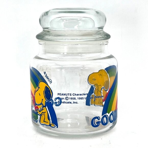 Vintage Peanuts Snoopy & Woodstock Glass Goodies Cookie Candy Jar & Rainbow 5" - Picture 3 of 13